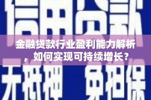 清水河金融贷款行业盈利能力解析，如何实现可持续增长？