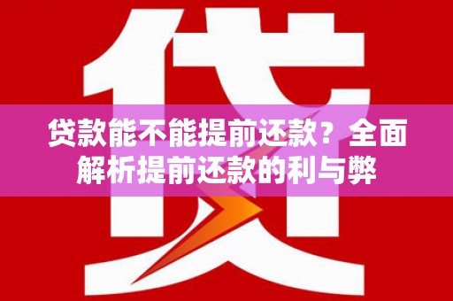 东西湖贷款能不能提前还款？全面解析提前还款的利与弊